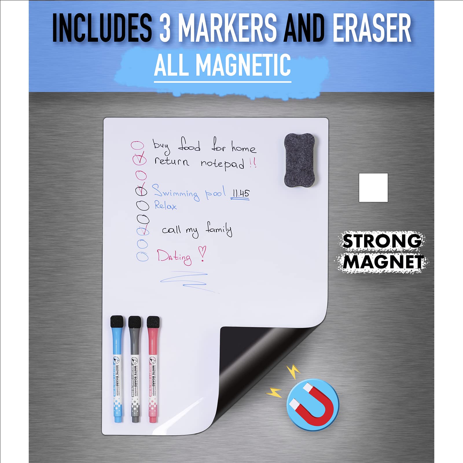 dry erase white board 17" x 11" for fridge dry erase board