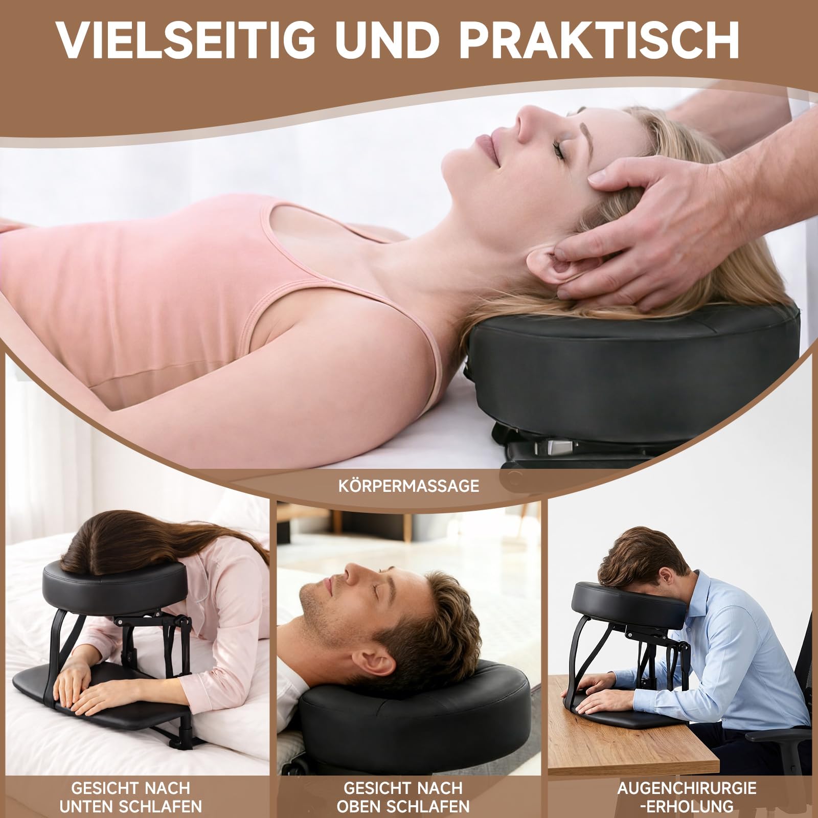 Massage Kopfstütze für Bett, Höhe 14–45 cm, Ergonomische Kopfstütze & Kissen mit Gesichtsschlitz, kompatibel mit Massageliege, Massagetisch, Kosmetikliege, Kopf Massage Zubehör, mit Armlehne