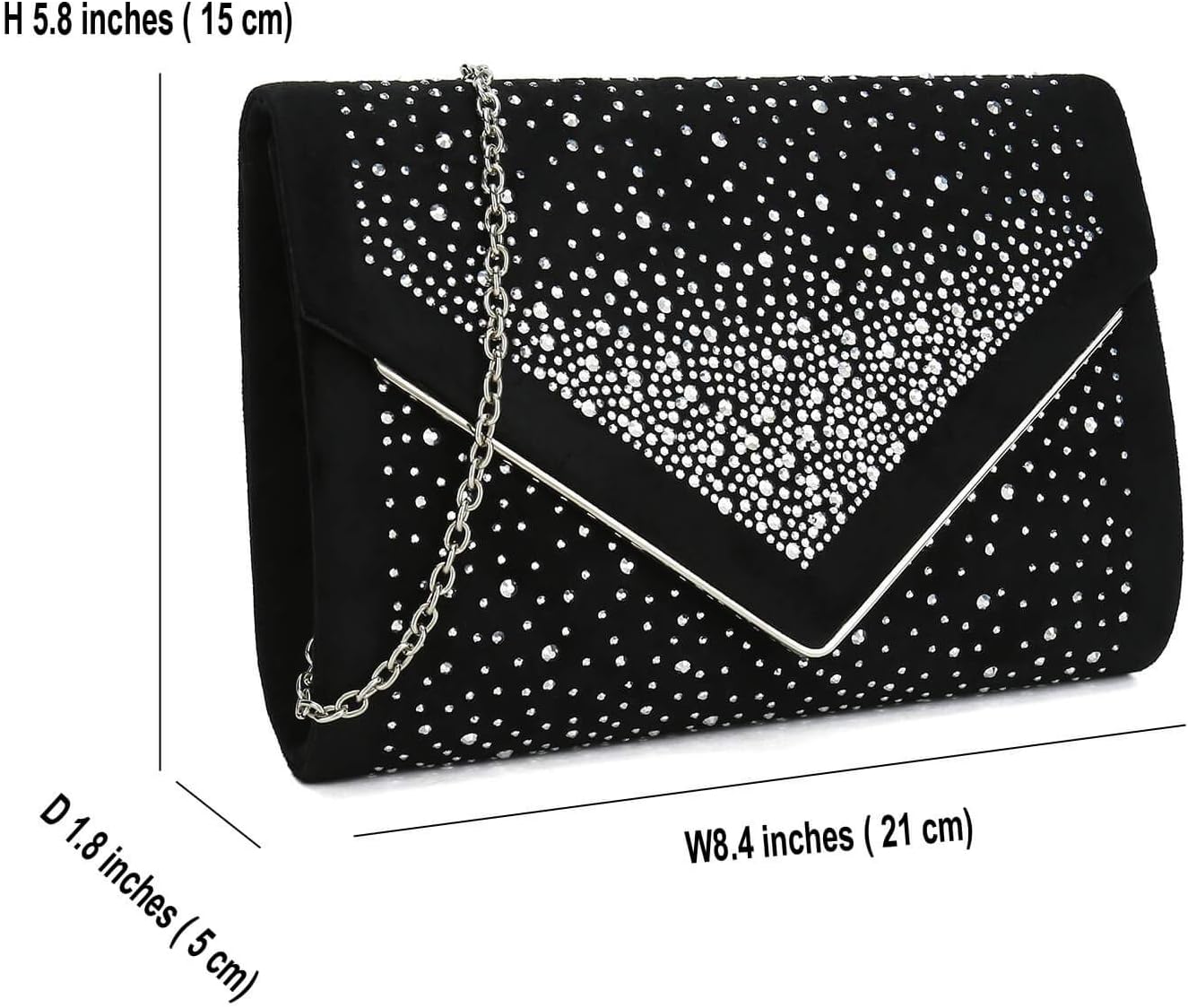 CHARMING TAILOR Envelope Purse Formal Faux Suede Clutch Rhinestone Evening Bag for Women Party Handbag