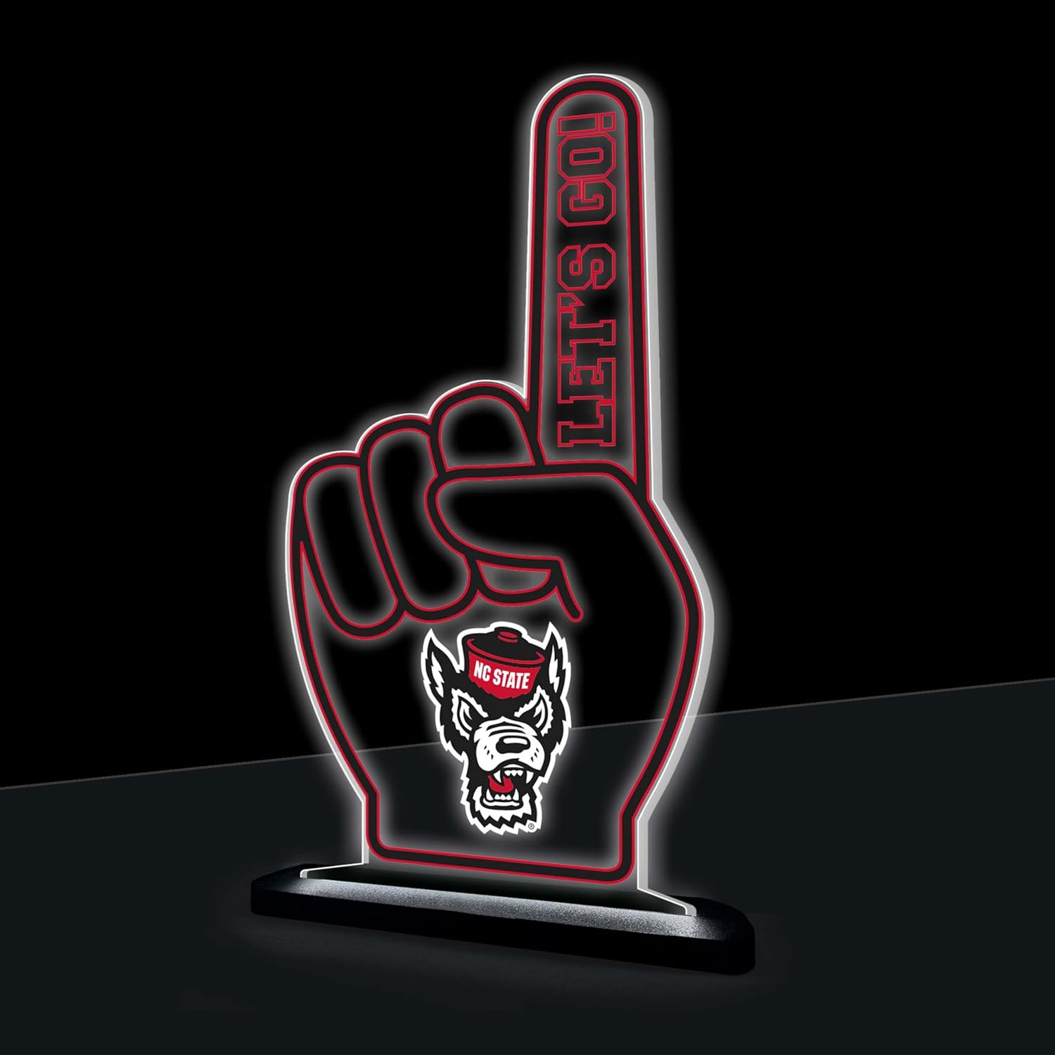 NCAA North Carolina State University LED Light Signs College Sports Foam Finger Tabletop Decor, Free-Standing Desk Night Light Lamp for Home, Office, Man Cave, Christmas Gift for Men, Women, Made in USA