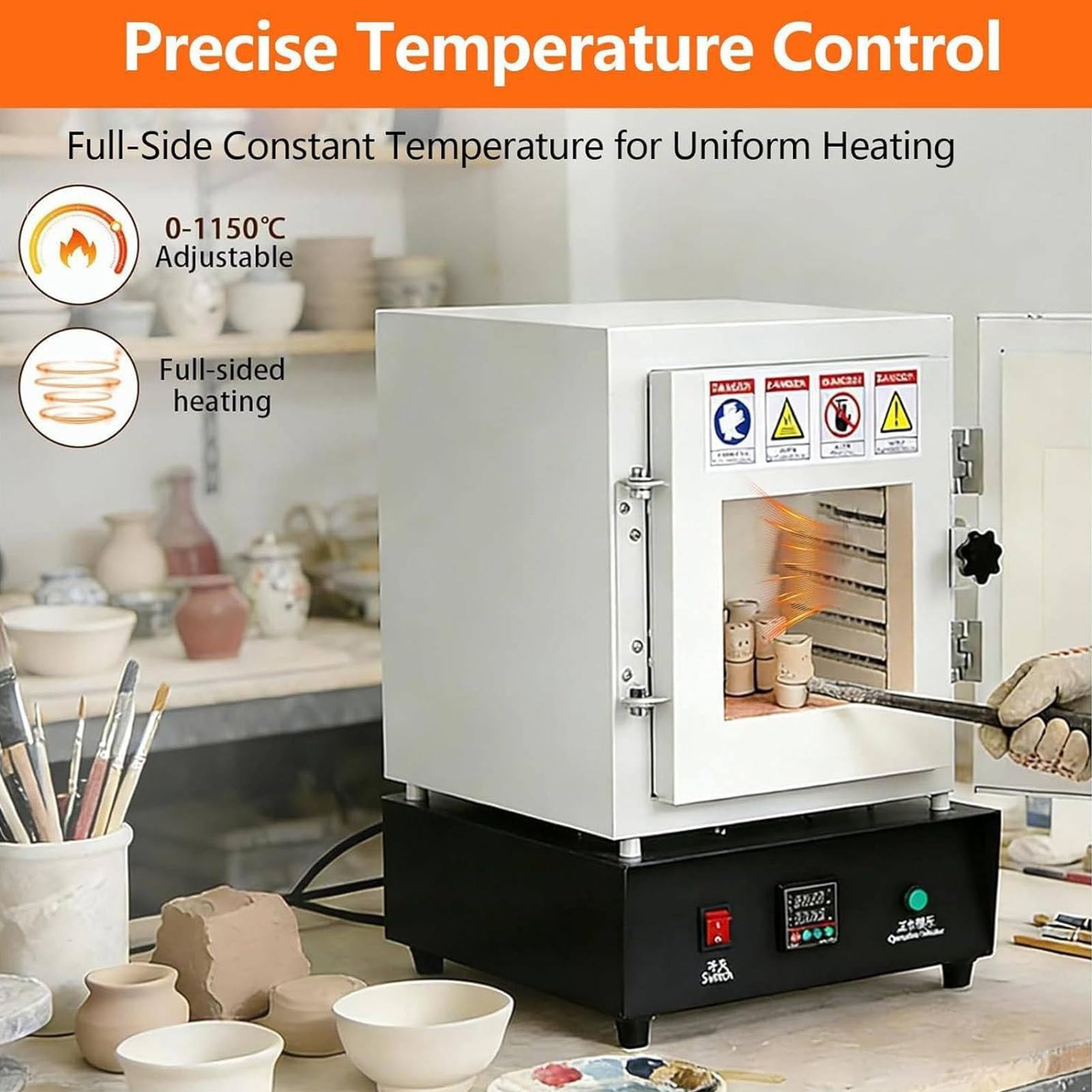 Forno a Muffola Chiuso da Laboratorio 1150℃ 1500W,Forno Elettrico ad Alta Temperatura con e Finestra di Osservazione,per Sinterizzazione,Tempra Metalli e Lavori in Ceramica