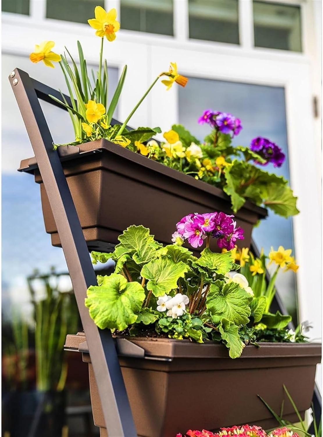 Plant Stand, Flower Pots, 4 Feet High Garden Bed - Freestanding, Raised Planters for Vertical Garden, 4 Container Boxes, Flower Pots, Plant Rack for Indoor and Outdoor Use (Grijs)