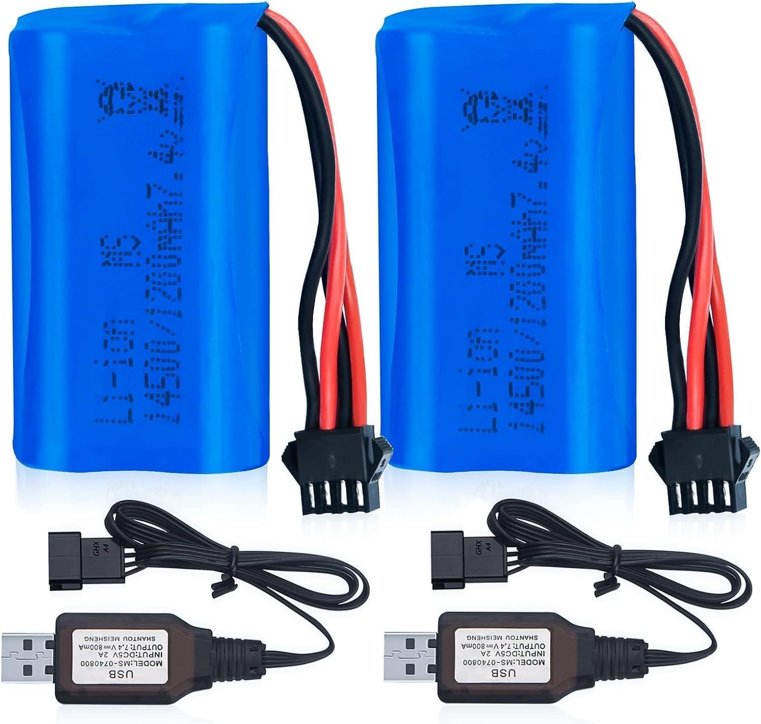 Anstoy 7.4V Li-ion Battery 1200mAh Rechargeable SM-4P Plug Charging/Using Integration with USB Charger Cable Gel Blaster Accessories for Remote Control RC Boat Car (2-Pack)