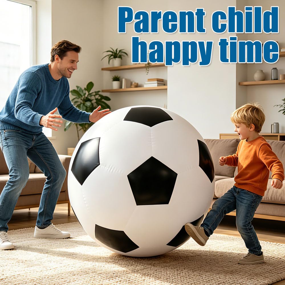Ballon De Football XXL, 100 Cm De Diamètre, Ballon en Caoutchouc avec Pompe À Air, Ballon Gonflable Coloris Noir Et Blanc, Idéal pour Taper Dedans, Lancer Et Faire Rouler Le Ballon