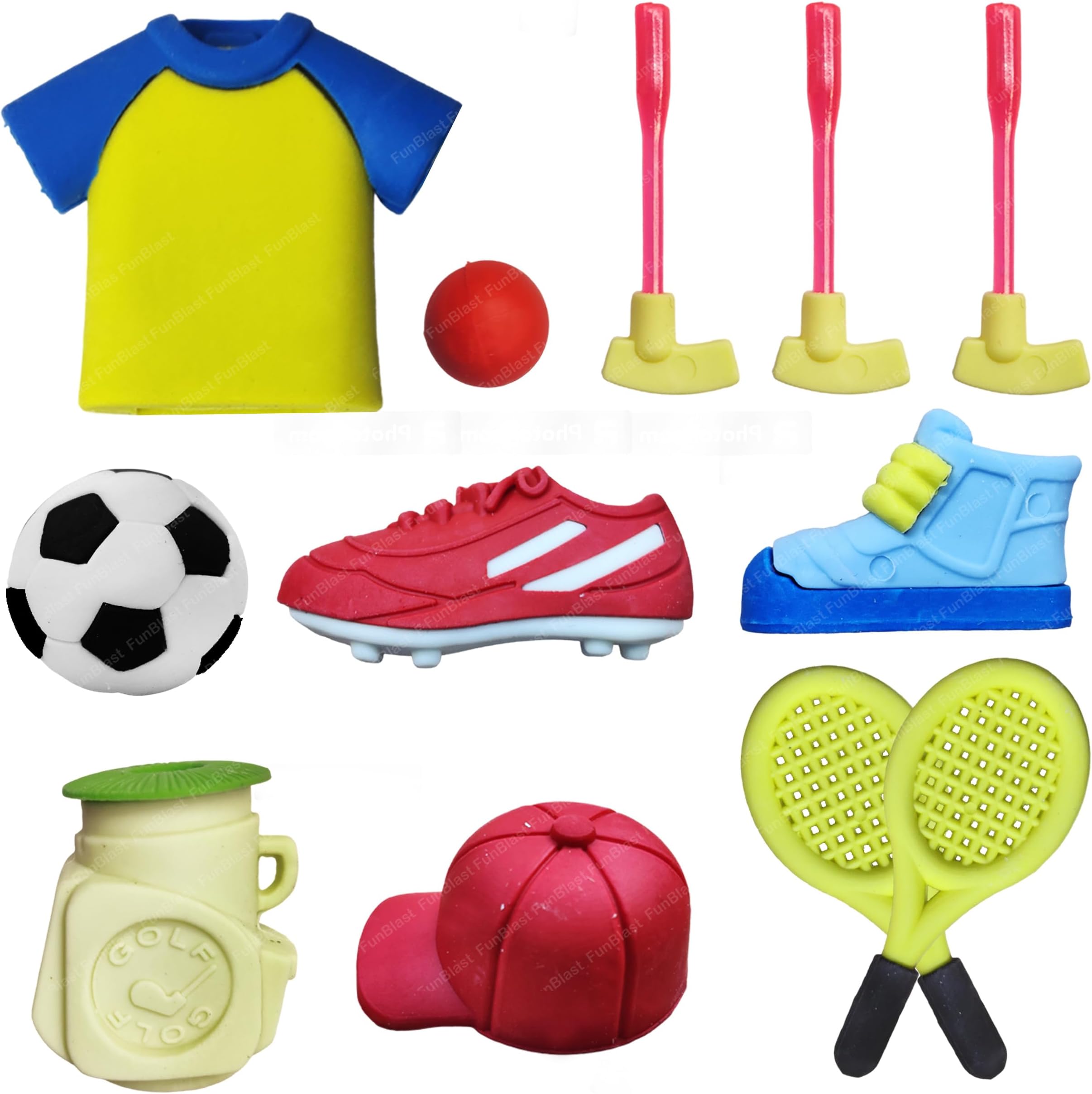 FunBlast Sports Theme Erasers - 12 Pcs Fancy Stationery for School & Office, Kawaii Gift for Kids, Girls, Birthday Return Gift (Multicolor)