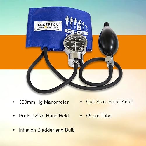 Miniatura 2 de McKesson LUMEON - Esfigmomanómetro aneroide profesional, presión arterial con puño, tamaño de bolsillo, azul real, adulto pequeño, circunferencia