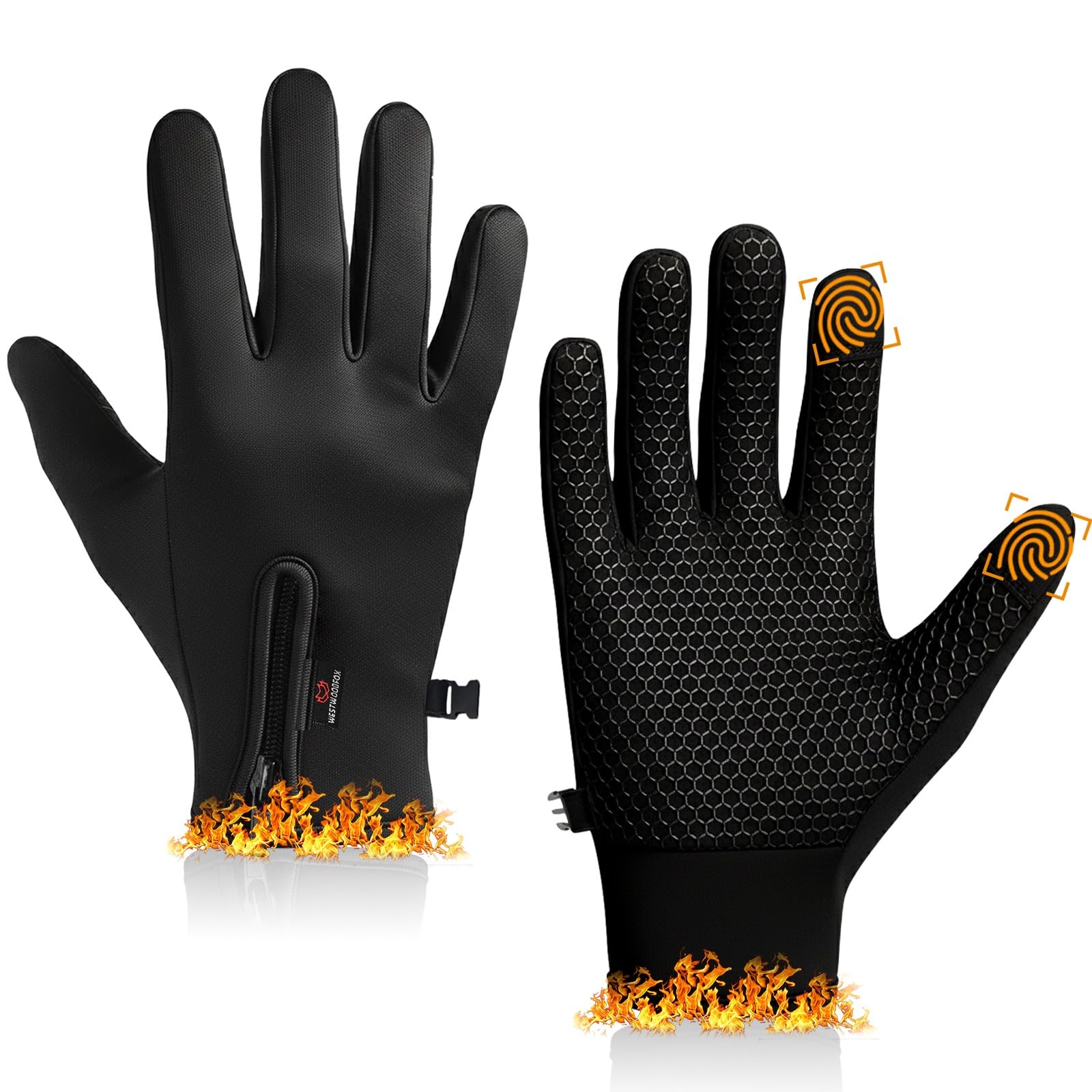 WESTWOOD FOX WFX Cycling Gloves Touchscreen Thermal Running Gloves Black Winter Gloves Warm Windproof Non-slip Fleece Lining Bike Gloves Warm Gloves for Men Women