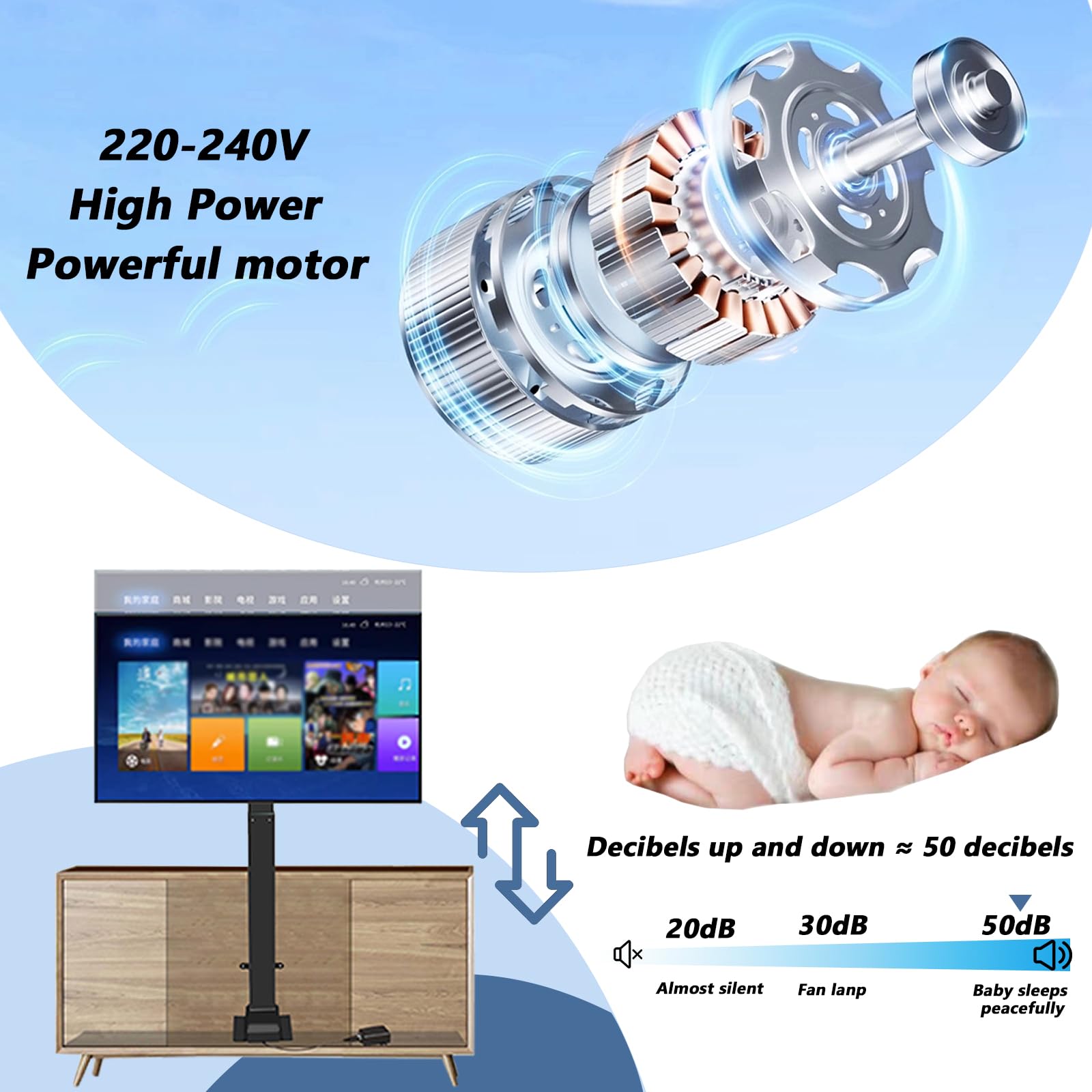 Soporte De Pared TV,Soporte De Techo Motorizado Ajustable,Se Adapta A La Mayoría De Televisores De 26-70 Pulgadas,con Control Remoto Y Diseño De Control De Interruptor