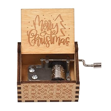Honeytecs Vintage Wooden Music Box Hand Crank Music Case Christmas Festival Presents Carved Engraving Children Toy for Kids Adult