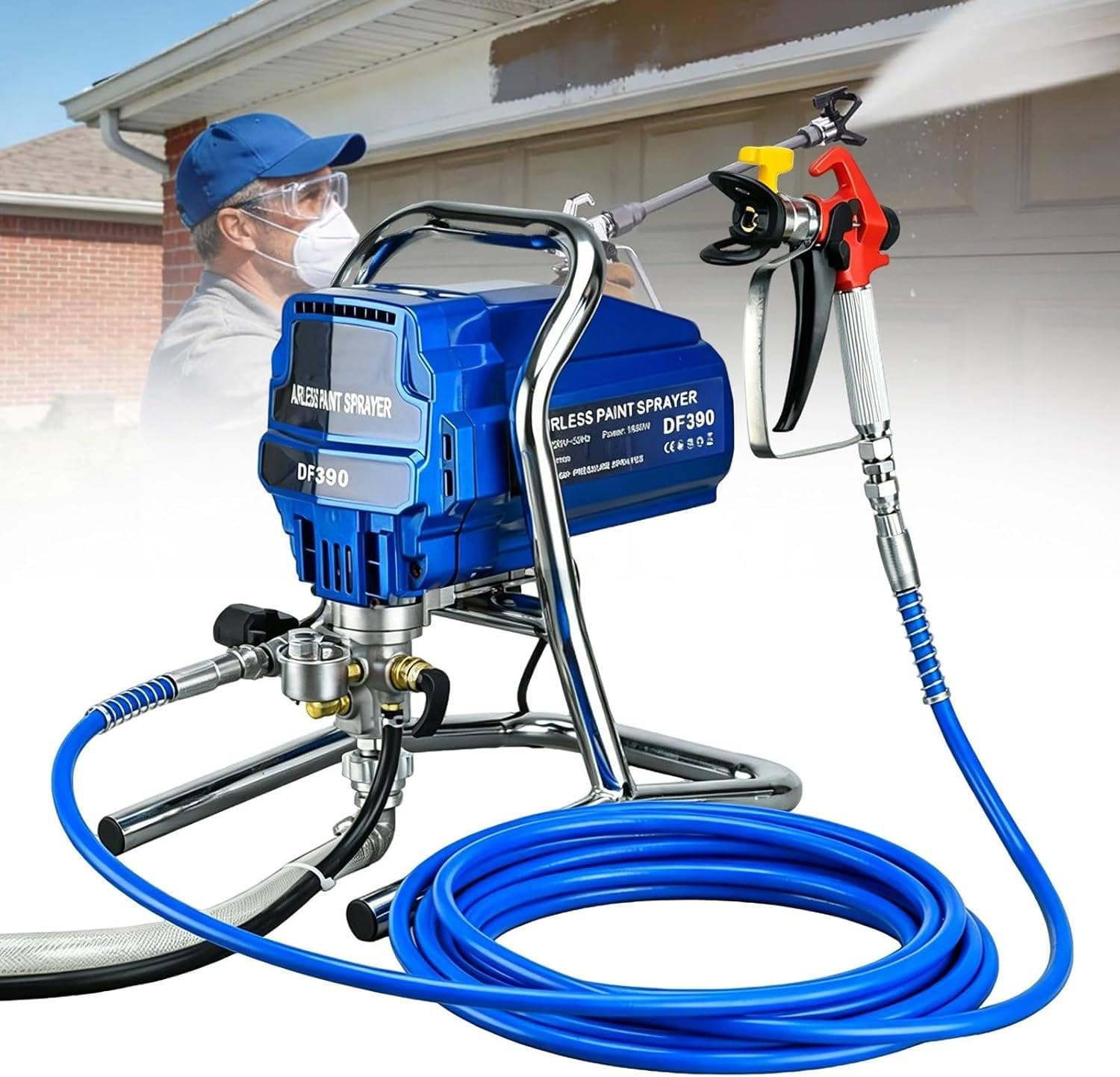 Airless agregat malarski 1800 W z wężem 5 m, dyszami, elektryczny rozpylacz do wnętrz, na zewnątrz, meble, ogrodzenie, sufity, wysokowydajne zastosowanie farby