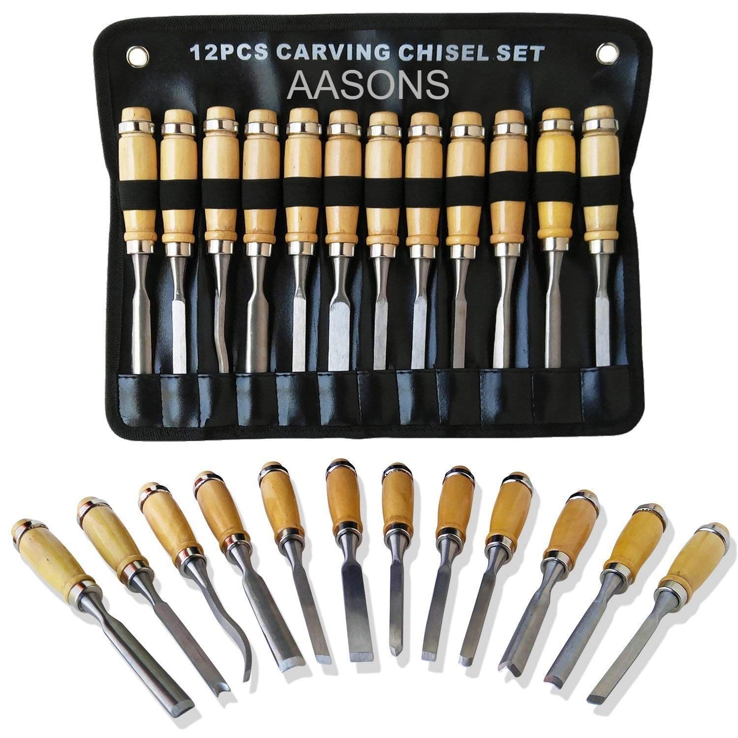 AASONS 12 Pcs Assorted Wood Carving Tools, Gouges Woodworking Chisels, Full Size Wood Carving Knifes Great For Beginner, Hobbyists, Professionals, Artistic With Carrying Case-image-18