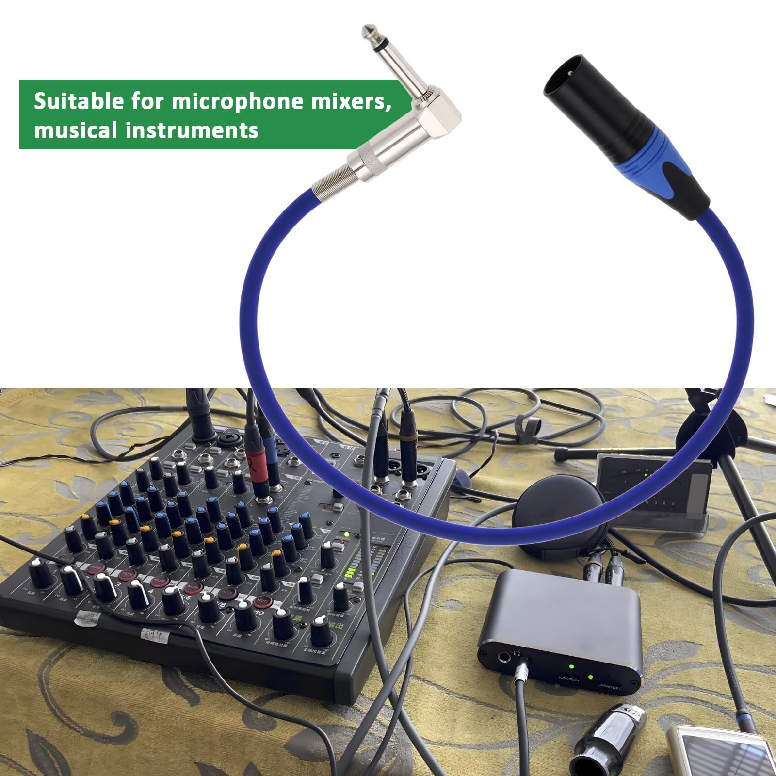 EMSea 2Pcs Right Angle 1/4 TS to XLR 3Pin Male Microphone Audio Cable 22awg for Micphone Mixer Instruments(53cm) - Image 2