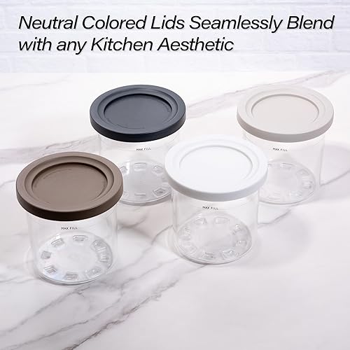Miniatura 2 de HEARTH + ROVER Recipientes de repuesto para pintas y tapas de crema ninja, paquete de 4, tapas de color neutro, negromarrónbeigegris claro,