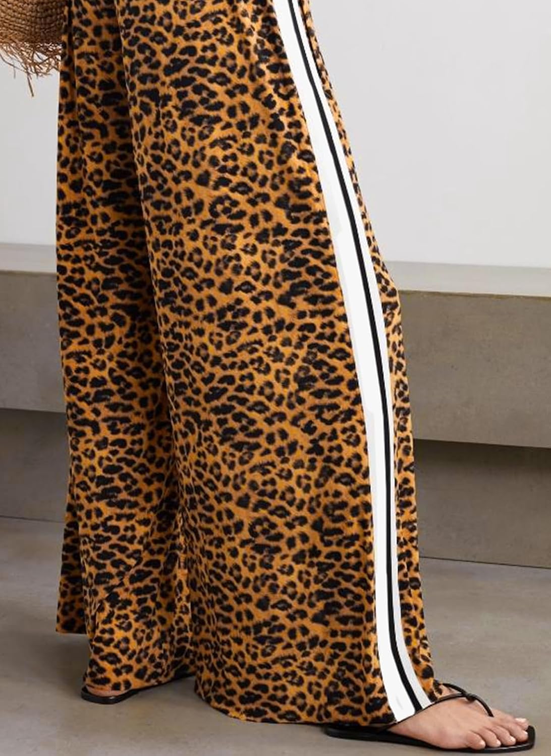 D-Sun Women Wide Leg Leopard Pants Mid Rise Leopard Velvet Trousers Casual Loose Elastic Waist Cheetah Printed Long Pants - Image 6