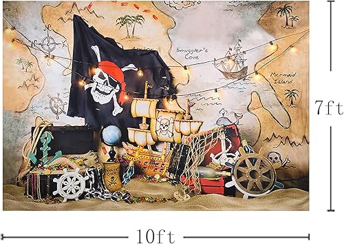 Miniatura 4 de MEHOFOND Fondo de fotos de mapa del tesoro pirata de 7 x 5 pies para niños, isla de cumpleaños, mapa del tesoro, decoración de fiesta de cumpleaños,