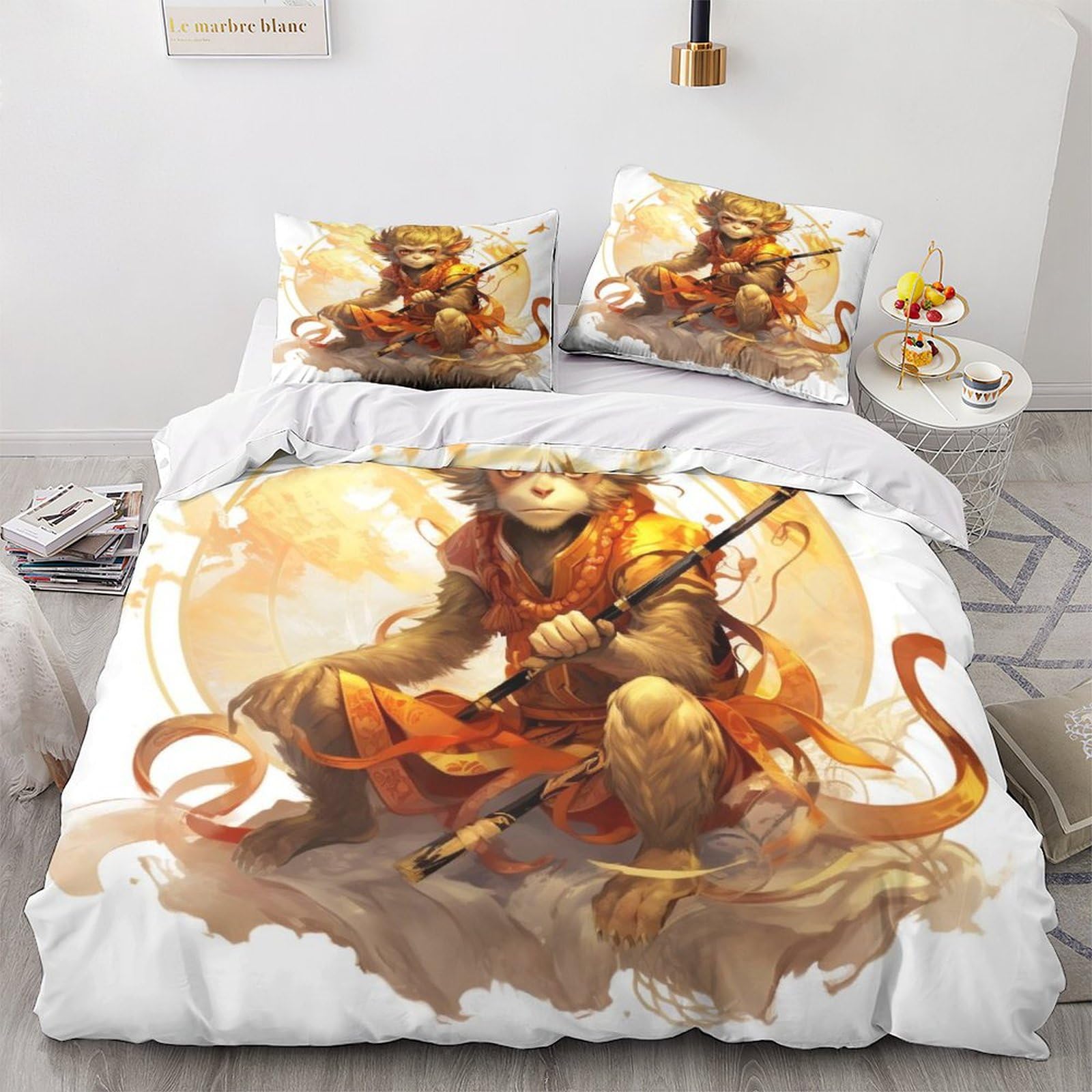 Parure De Lit 3 Pièces Sun Wukong 3D - Housse De Couette King 220x240cm Et Taies D'oreiller - Microfibre Super Douce, Respirante, Lavable Machine