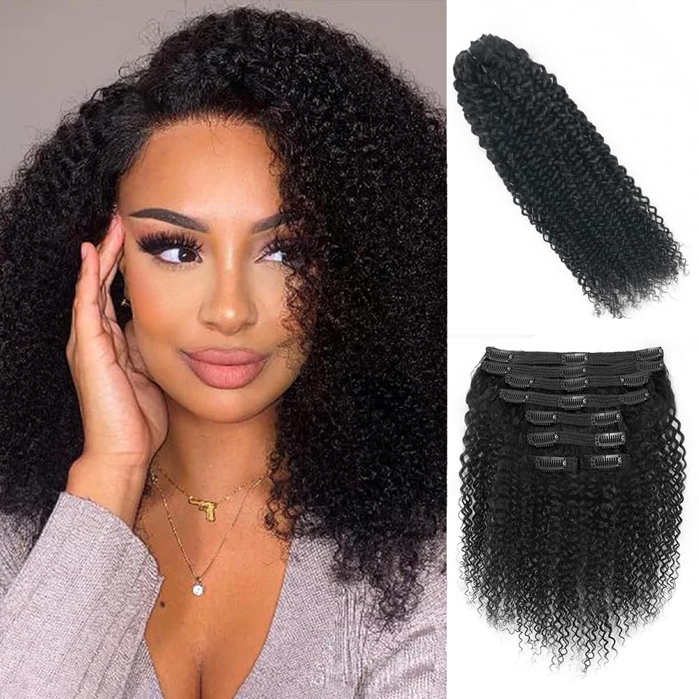 Cecycocy 4a 4b Afro Kinky Curly Clip in Hair Extensions for Black Women Brazilian Virgin Human Hair Afro Curly Clip in Hair Extensions for African