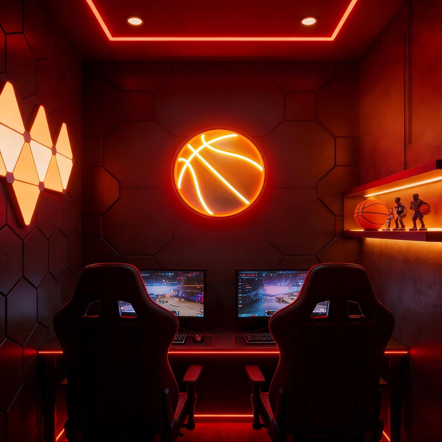UV Printed Basketball Neon Sign Light Up Basketball Sports Neon Light Dimmable Led Basketball Gifts for Boys Fans Bedroom Man Cave Game Room for Wall Decor Aesthetic
