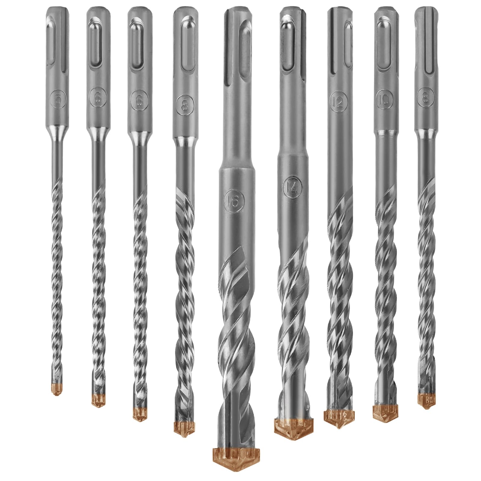 9 Piezas Juego de Brocas SDS Plus, Juego de Brocas para Hormigón con 4 Cortes, 5/6/6/8/8/10/12/14/16 x 160 mm, Profesional Brocas de Cruceta para Taladrar en Hormigón, Ladrillos, Cemento, Mampostería