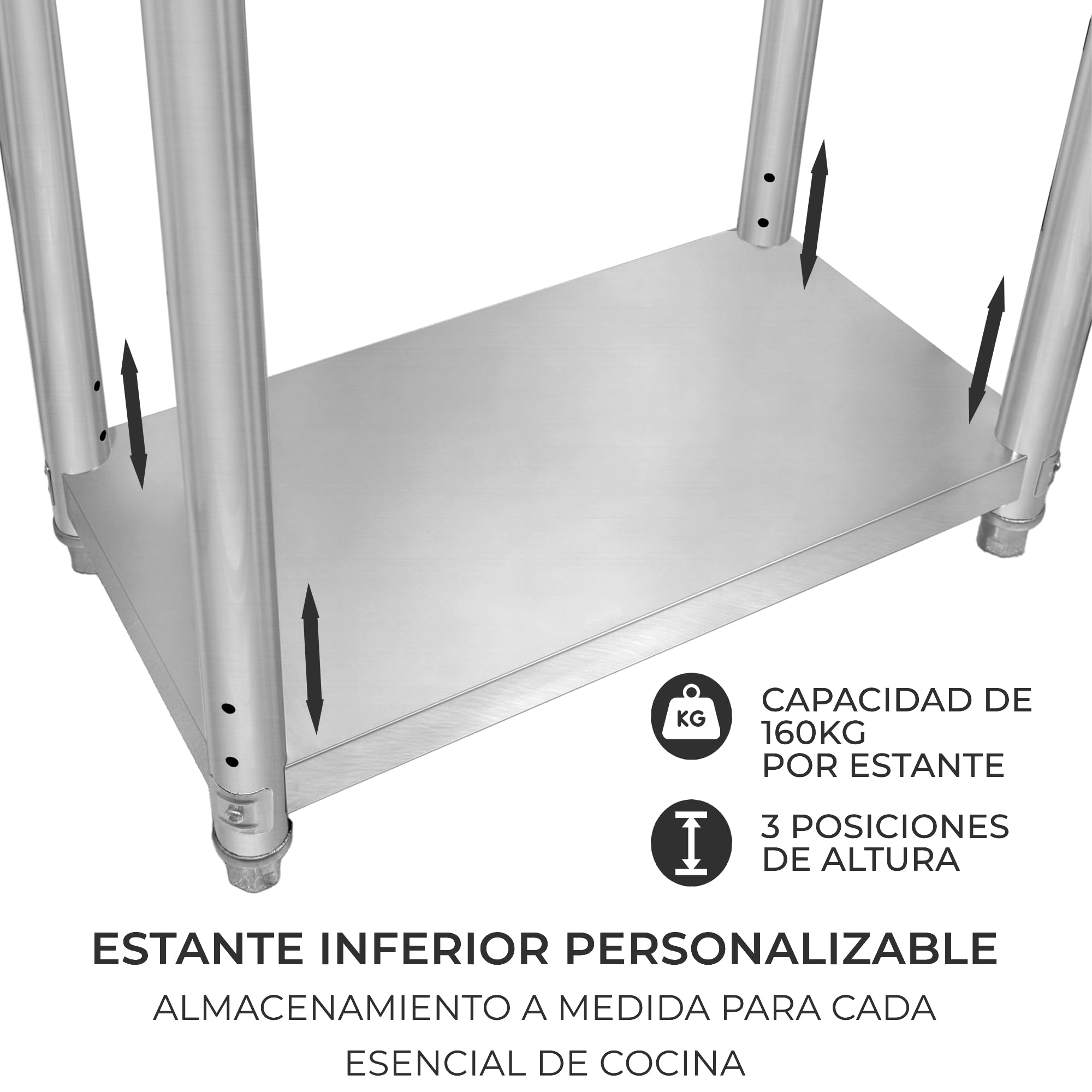 Mesa de Trabajo Cocina de Acero Inoxidable Mesa Catering Preparación de Comida 60x30x80cm Banco de Trabajo Cocina con Ruedas Frenos Pies Adaptables + Estante Inferior Ajustable Capacidad Peso 160kg