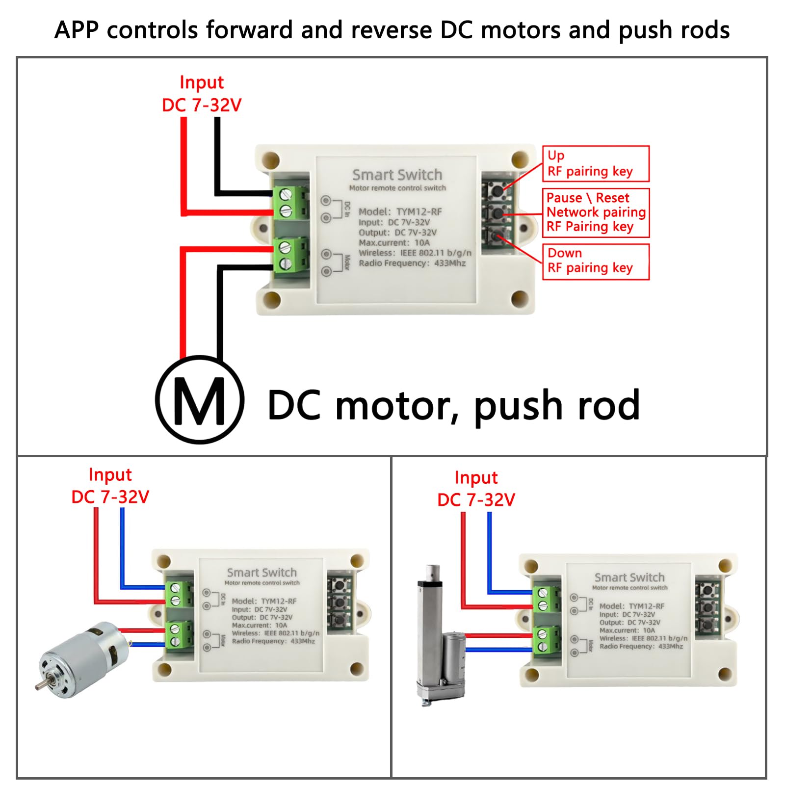 Controlador de motor de CC inalámbrico inteligente de avance y retroceso, adecuado para el control remoto de la Tuya Smart App actuador lineal de DC 7 V a 32 V y válvula solenoide