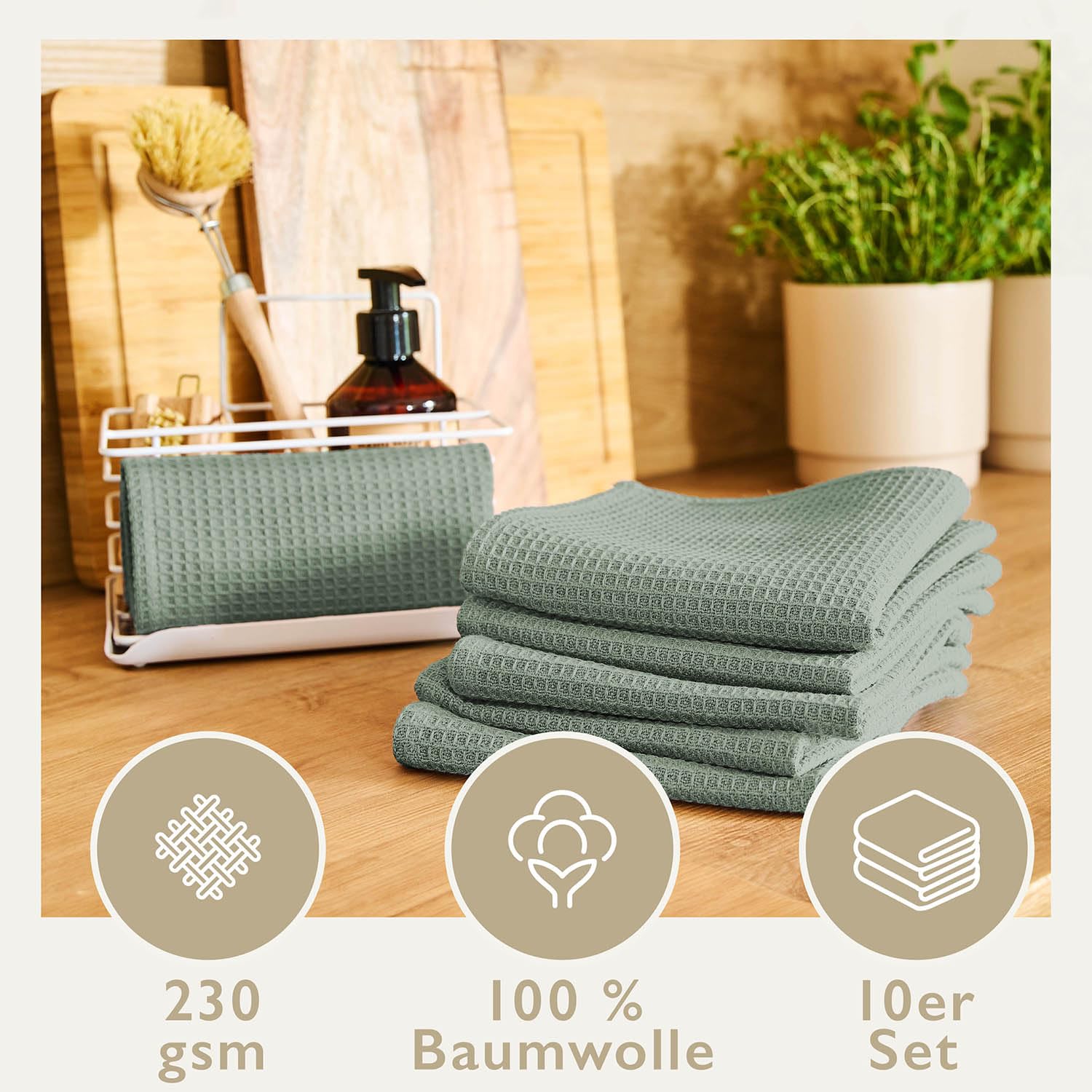 Blumtal® Ścierki kuchenne 30x30 cm zestaw 10 szt. - 100% bawełna - Pranie w 60°C - Ścierki wielokrotnego użytku, kuchenne - Zielone ścierki