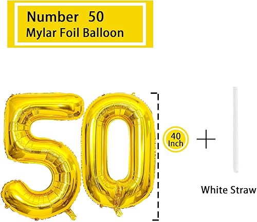 Miniatura 2 de Globo dorado con el número 50 de 40 pulgadas, globos grandes de Mylar para hombres de 50 años, decoraciones de fiesta de cumpleaños, bodas,