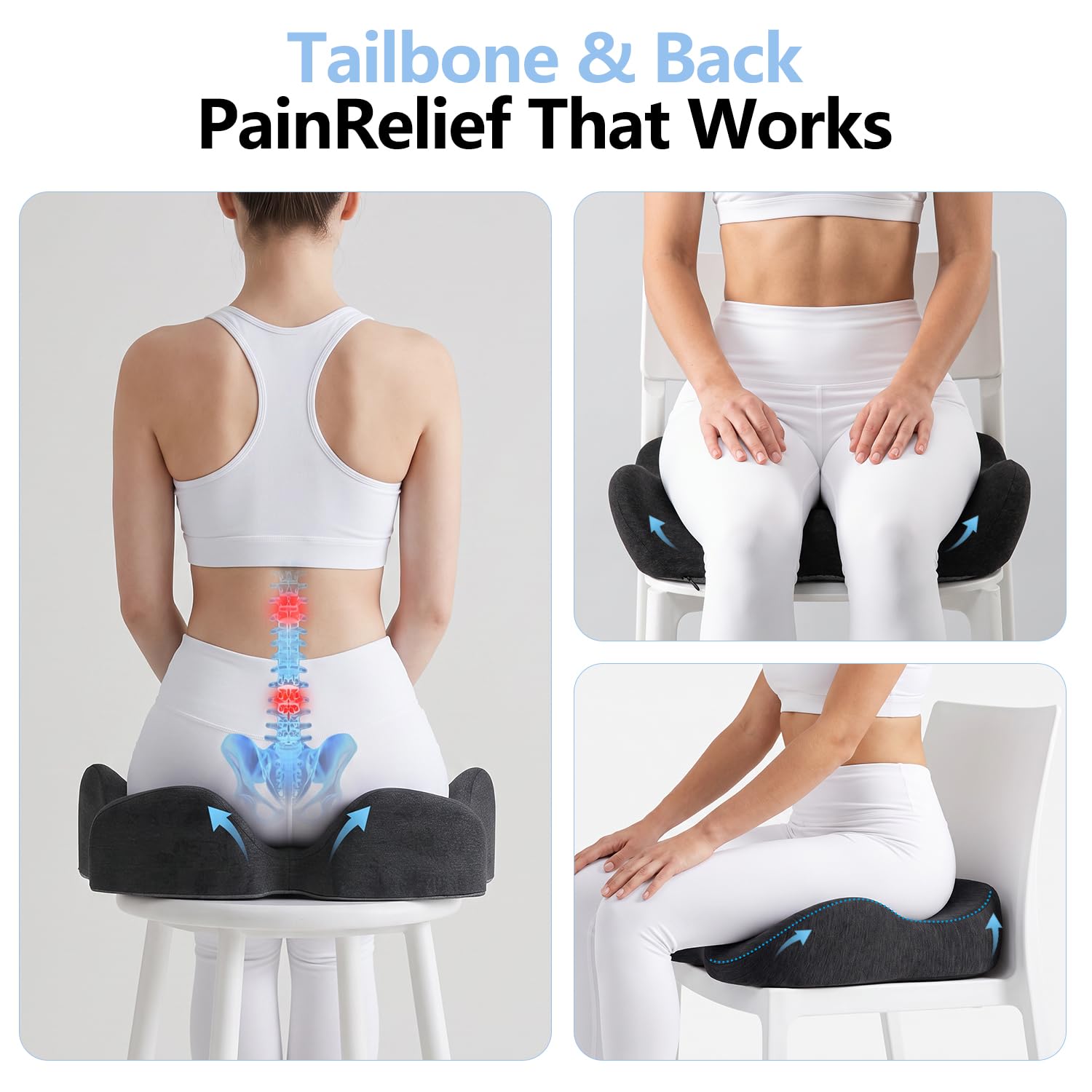 OWill Coussin Coccyx Mousse Mémoire Ergonomique Bureau Voiture Grossesse | Confort assise prolongée,Soutien coccyx ergonomique,Bureau, voiture, grossesse,fauteuil roulant,Mousse mémoire dense