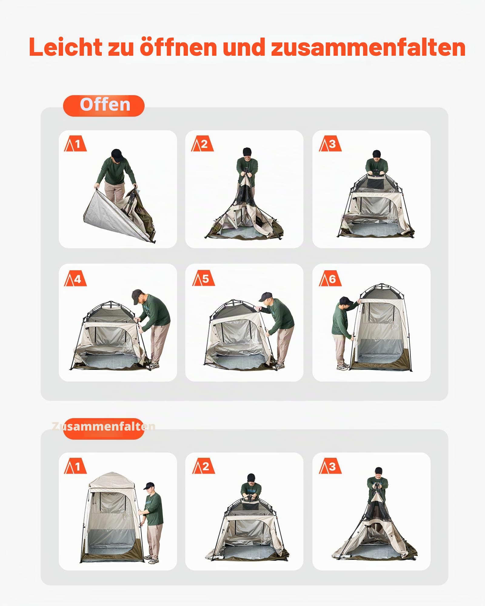 VEVOR Camping-Duschzelt, 210,8 x 106,7 x 210,8 cm, 2 Räume, übergroß, tragbar, Outdoor, Sichtschutz, Zelt mit abnehmbarem Oberteil, Taschen, Seil zum Aufhängen und Wäscheleine, zum Anziehen, Wechseln,