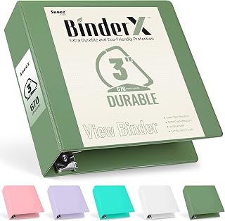 Sooez BinderX Extra Durable 3 Inch 3 Ring Binder, D-Ring Large Binder, Holds 670 Sheets of 8.5x11 Paper, Customizable View Cover with Inside Pockets, Heavy Duty 3 Ring Binder for School, Olive Green