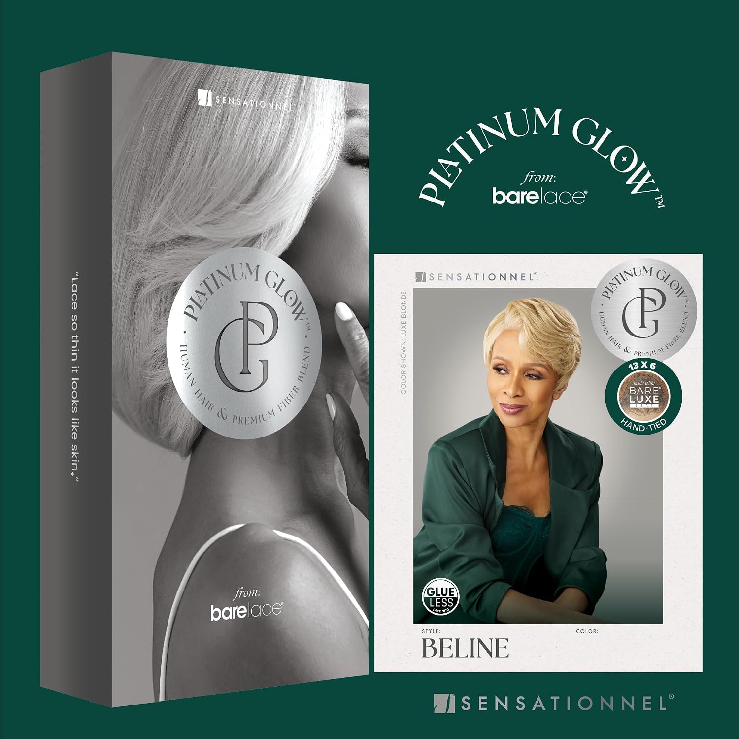 Sensationnel Platinum Glow 13X6 Wig - Beline Lacefrontal Glueless human hair blend Preplucked Hairline (1B OFFBLACK)