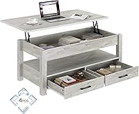 Vista 33 de Mesa Auxiliar, Mesa de Centro con Cajones y Compartimento Oculto, Mesa Central Retro con Tablero de Elevación de Madera, para Sala de Estar Espresso