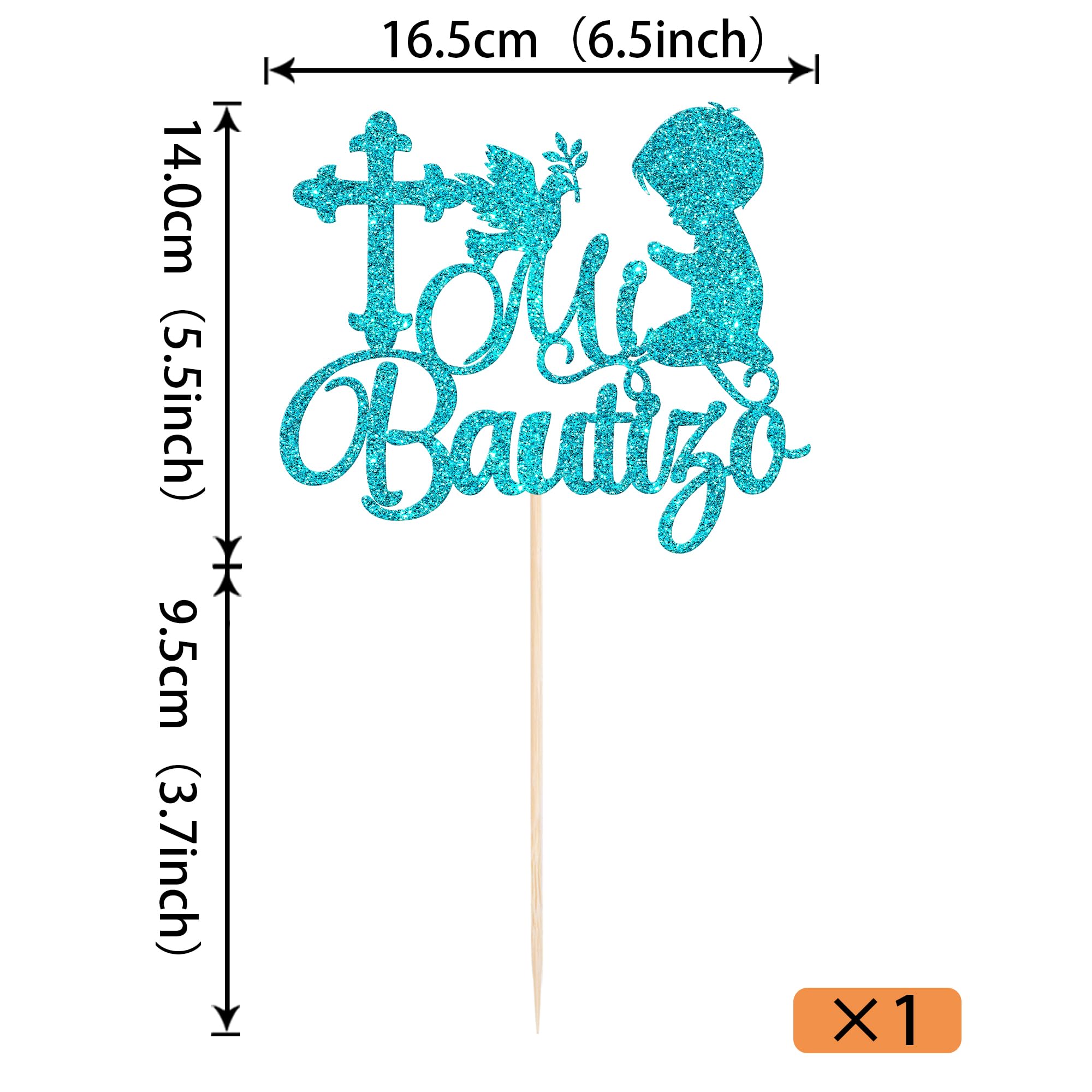 Xsstarmi 1 Pack Spanish Mi Bautizo Cake Topper First Holy Communion Baptism Cake Pick Decorations for Religious God Bless Boy Baptism Baby Shower Party Cake Decoration Blue - Image 2