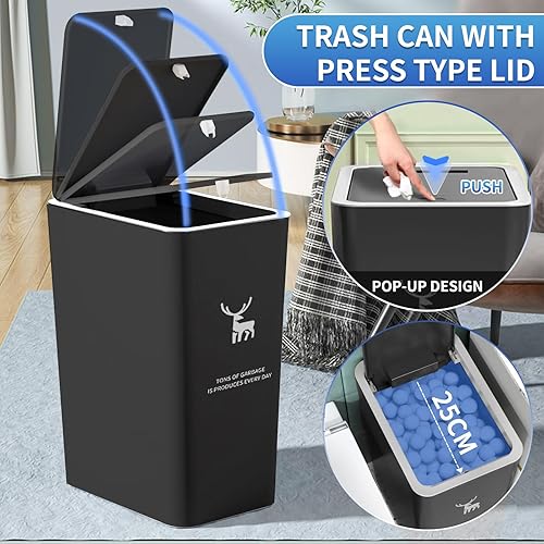 Miniatura 3 de Hsxfl Bote de basura con tapa, paquete de 2 botes de basura de 4 galones15 L con parte superior de prensa, bote de basura pequeño a prueba de