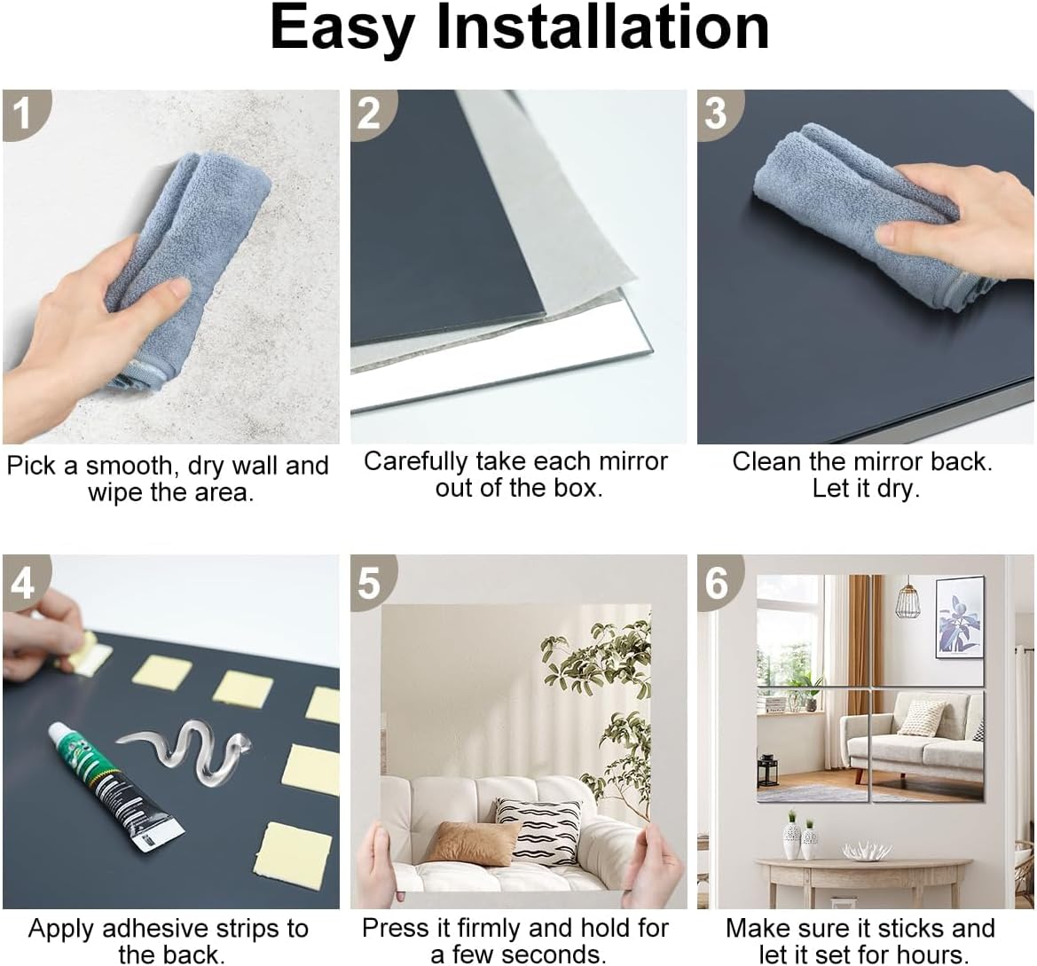 Vlush Full Length Wall & Tiles 10.2'' x 10.2'' x 8PCS Full Body Mirror, Full Length Mirror Wall Mounted Mirrors Decorative for Home Gym, Door, Bedroom & Bathroom