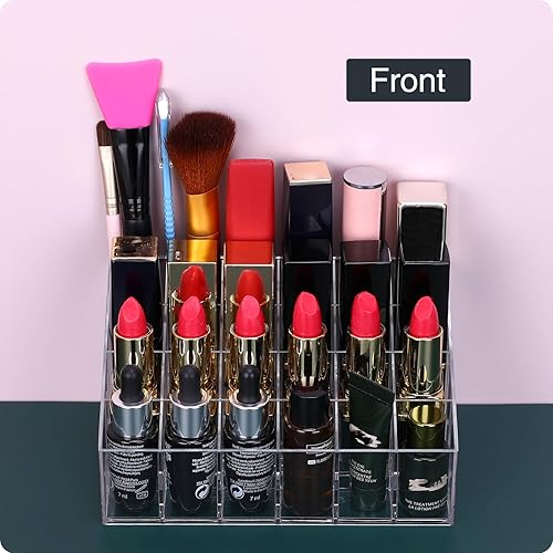 Miniatura 7 de Organizador de lápiz labial, pequeño plástico transparente, compacto, brillo labial, soporte para rímel de muestras de perfume con 24 ranuras