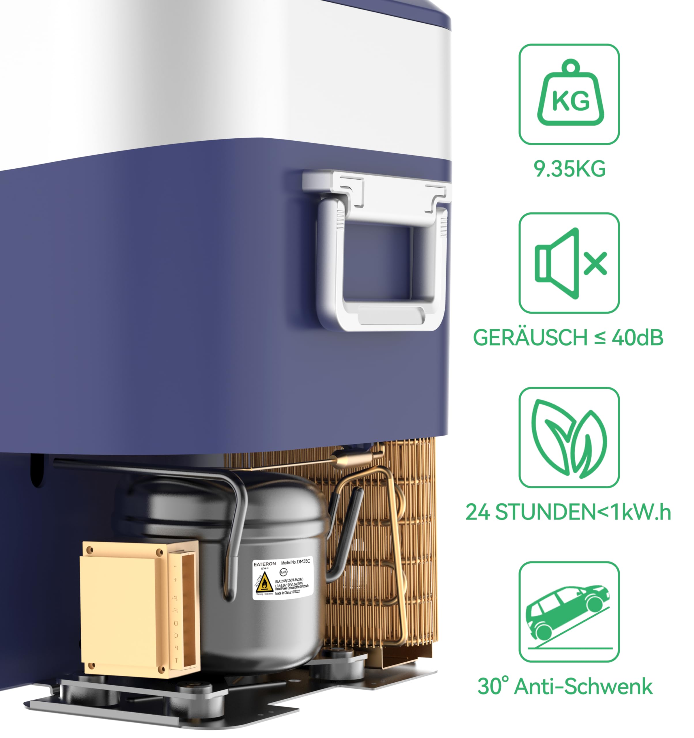 BINGI Kompressor Kühlbox 22L Tragbarer Auto Kühlschrank 12/24V DC und 230V AC Mini Gefrierschrank für Auto, LKW, Camping, Wohnmobil und Zuhause (15℃ bis -18℃)