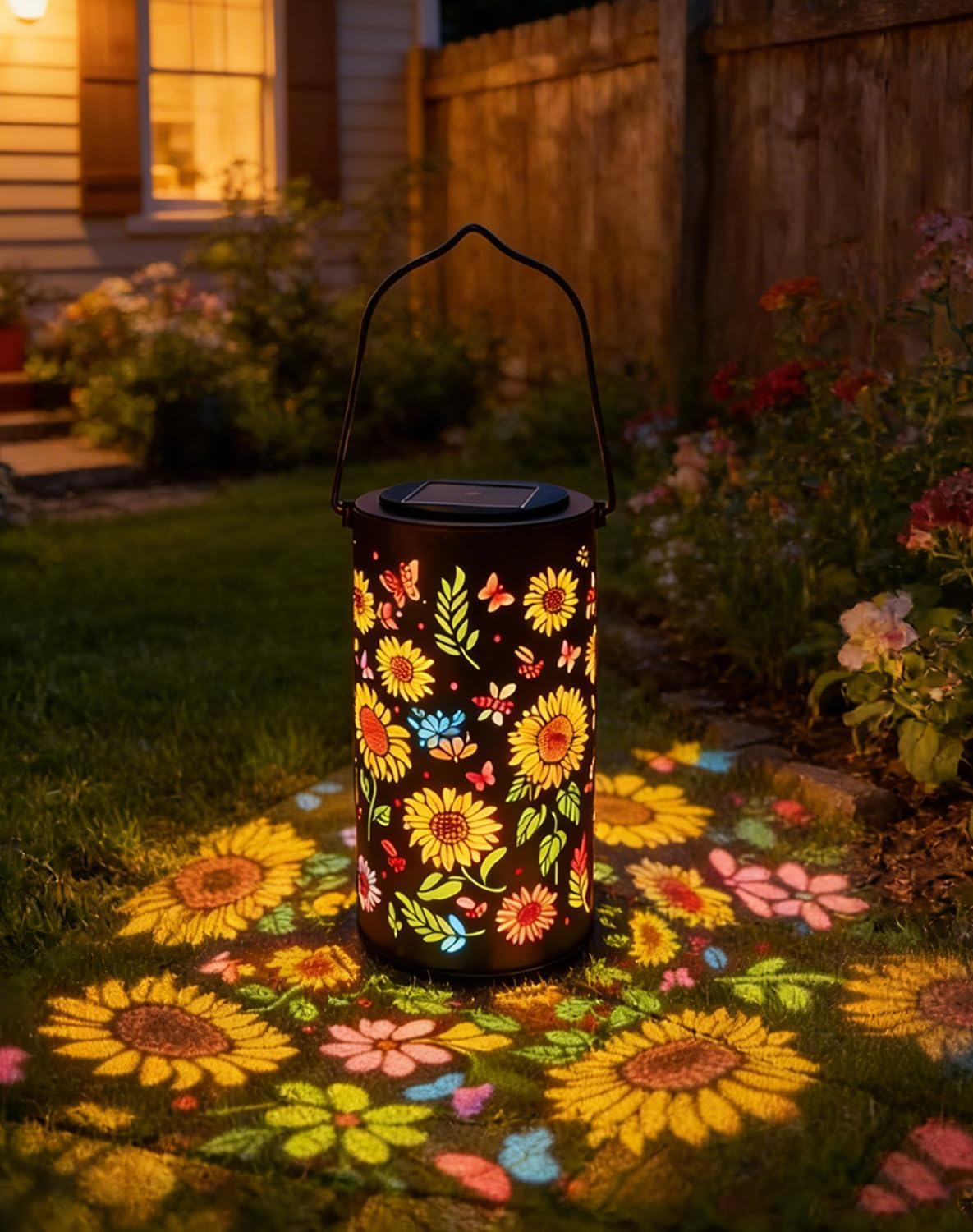 Colorful Sunflower Glow Solar Garden Lantern - 2026 Weather-Ready Sunflower Lantern for Every Season, IP65 Waterproof Metal Outdoor Hanging Light for Patio, Garden, Yard, Pathway (1PC)