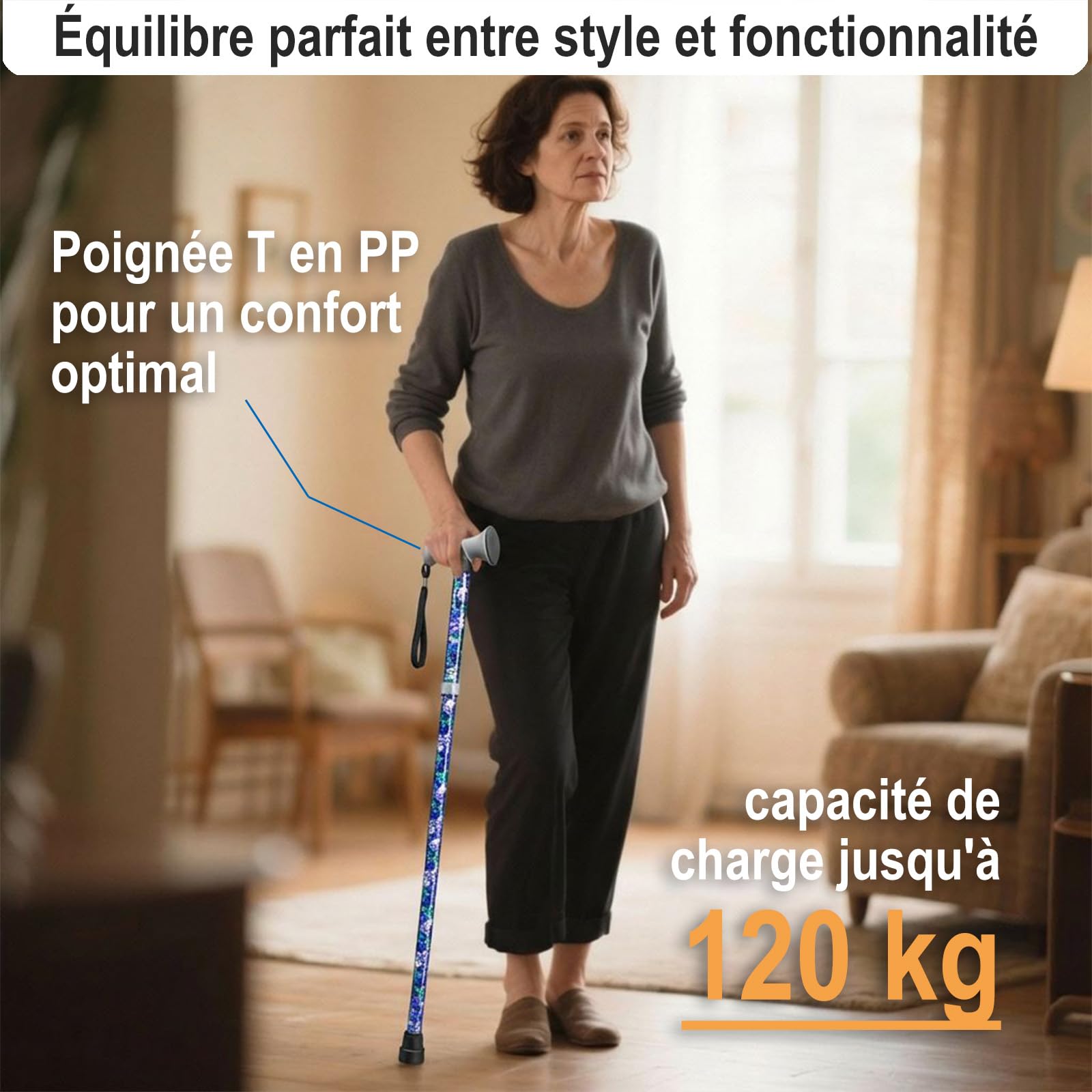 BeGrit Canne de Marche Pliable en Aluminium Canne de Marche Homme Femme Hauteur Réglable à 5 Niveaux Bâton de Marche de Voyage Tout-Terrain Réglable Cane Pliante Portable