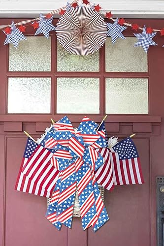 Miniatura 5 de Threetols Cintas patrióticas con borde con alambre de 2.5 pulgadas, 10 yardas, cinta con alambre con purpurina roja y azul para el Día de los