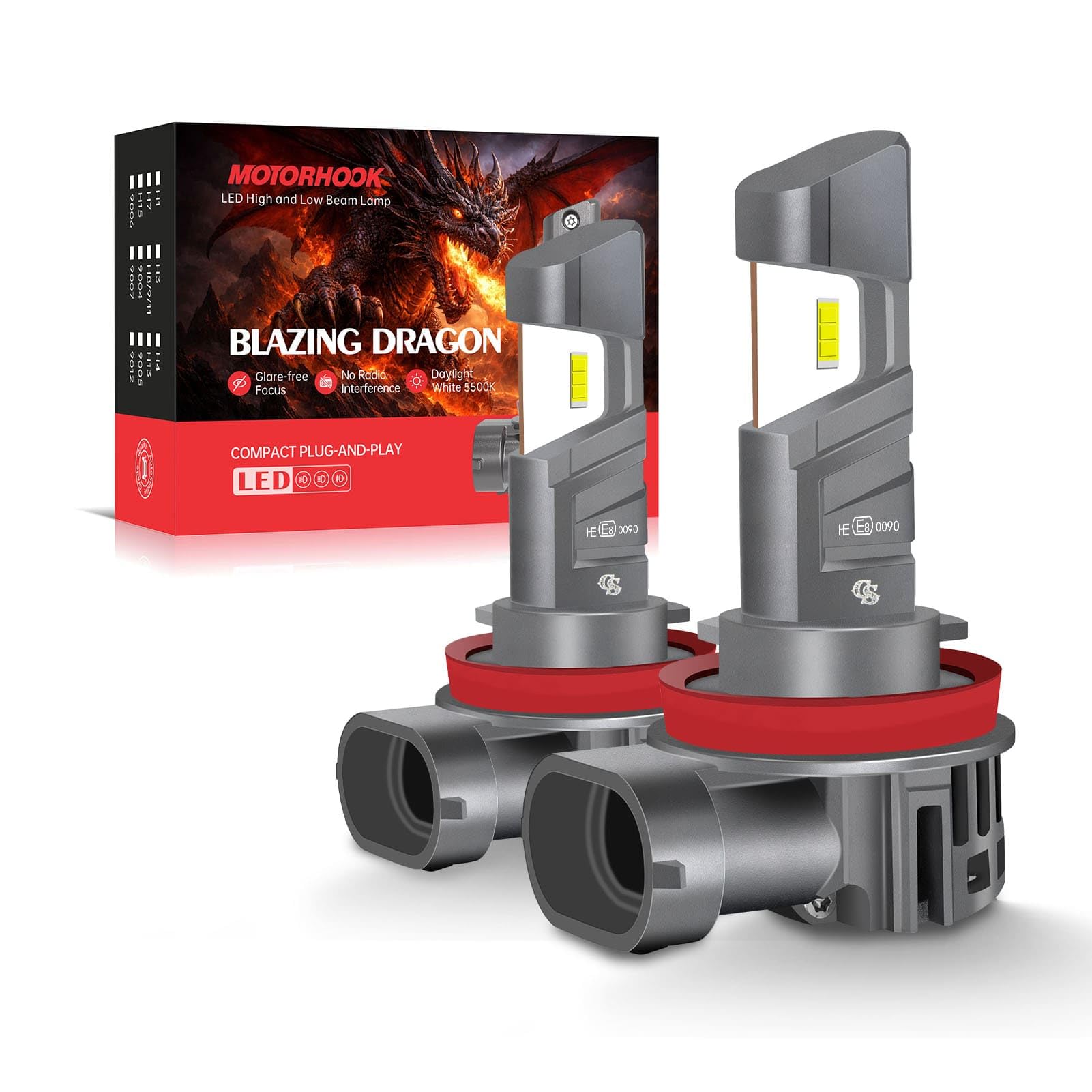 H11 LED Lampe mit E-Mark Zulassung (StVZO & ECE R37) – 5500K Tageslichtweiß H11 Birne, TÜV-geprüft, 1:1 Plug & Play für Abblendlicht & Nebelscheinwerfer, 60000h Lebensdauer