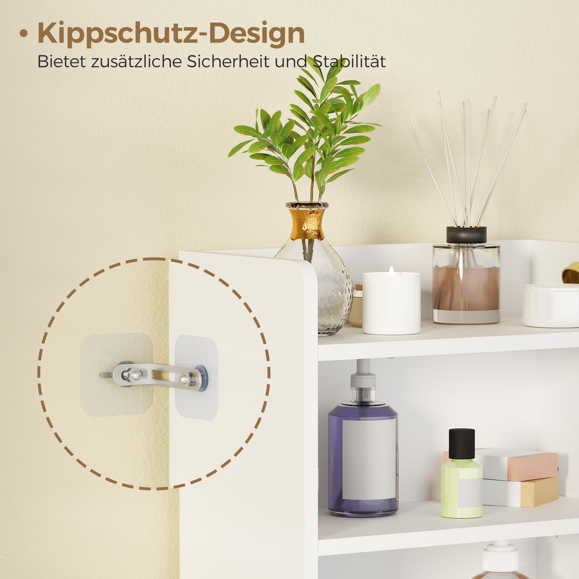 BEWISHOME Badezimmerschrank, Kleiner Standschrank, Toilettenpapierhalter mit 2 Türen und Einlegeböden, Badezimmer Schrank für kleine Räume, weiß, 20 x 37 x 80 cm, EYYG08W