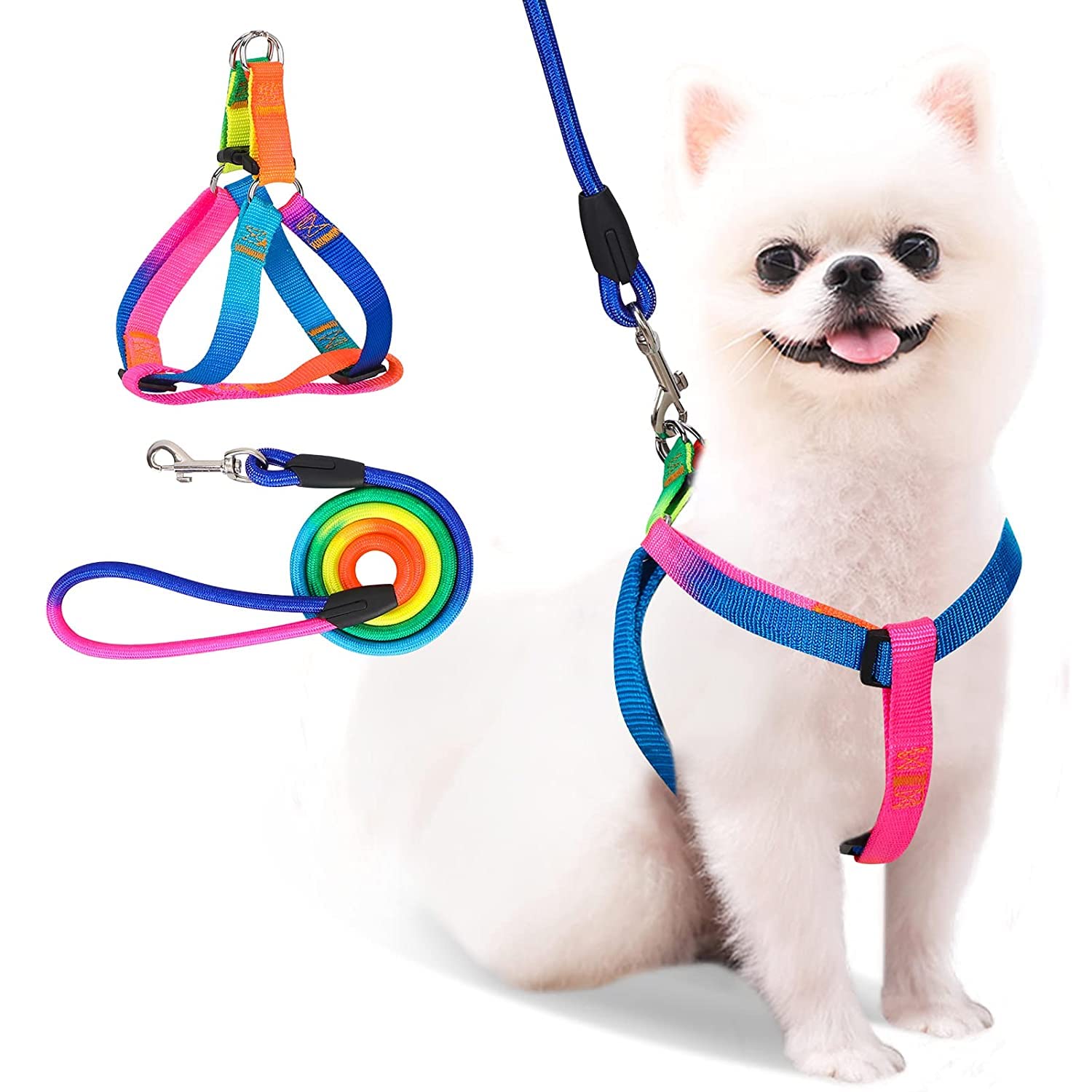 RvPaws Rainbow Color Dog Harness & Leash Set for Small & Medium Size Adult Dogs, Dog Harness with Rope Leash (Adjustable Chest Size 38-48cm) (B0BPLPKZDQ) Amazon Price History, Amazon Price Tracker