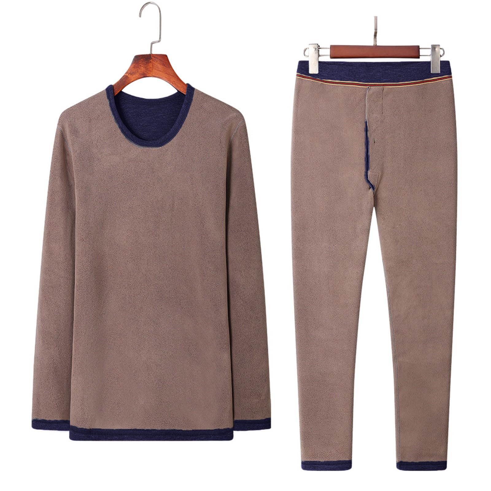 Skiunterwäsche Herren Lange Thermounterhose Thermo Unterwäsche Set Winter Warme Slim Skiunterwäsche Innenfleece Dicke Funktionsunterwäsche Atmungsaktiv Thermoanzug Rundhals Thermo Leggings