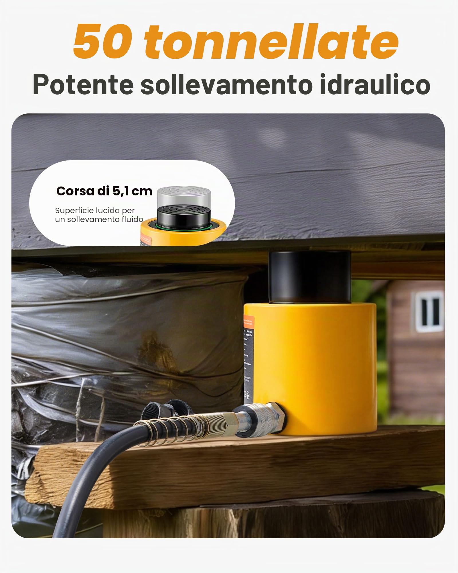 VEVOR Cilindro idraulico a pistoni da 50 tonnellate con corsa di 50 mm, cilindro idraulico a pistoni in metallo pieno a semplice effetto, sollevamento rapido, per industria, carrozzeria