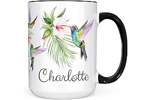 Personalized Hummingbird and Hibiscus Coffee Mug: Microwave and Dishwasher Safe Bird Watching Mug