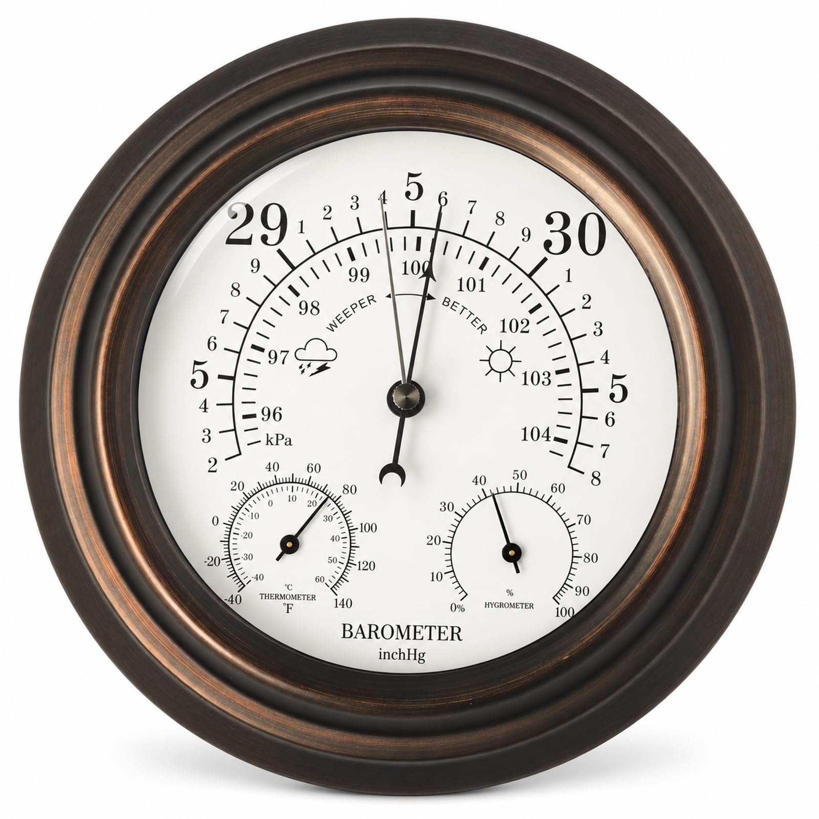 Wetterstation in antiker Bronze, 25,4 cm, Barometer, Thermometer, Hygrometer, nautisches Wandzifferblatt, präzise analog, keine Batterien