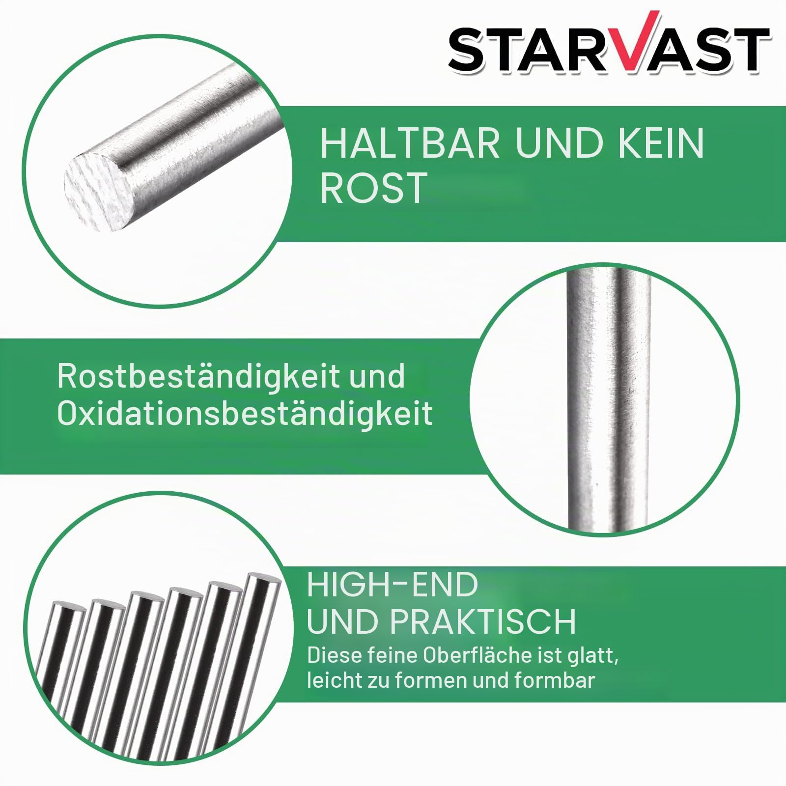 STARVAST 20 Stück Edelstahlstäbe, Edelstahl Rundstäbe 6mm x 300mm, Metallstäbe zum Basteln, Rundstab 304 Edelstahl Rundstangen Metallstange Stabstahl, Rundstahl für DIY Handwerk Modellauto Flugzeug