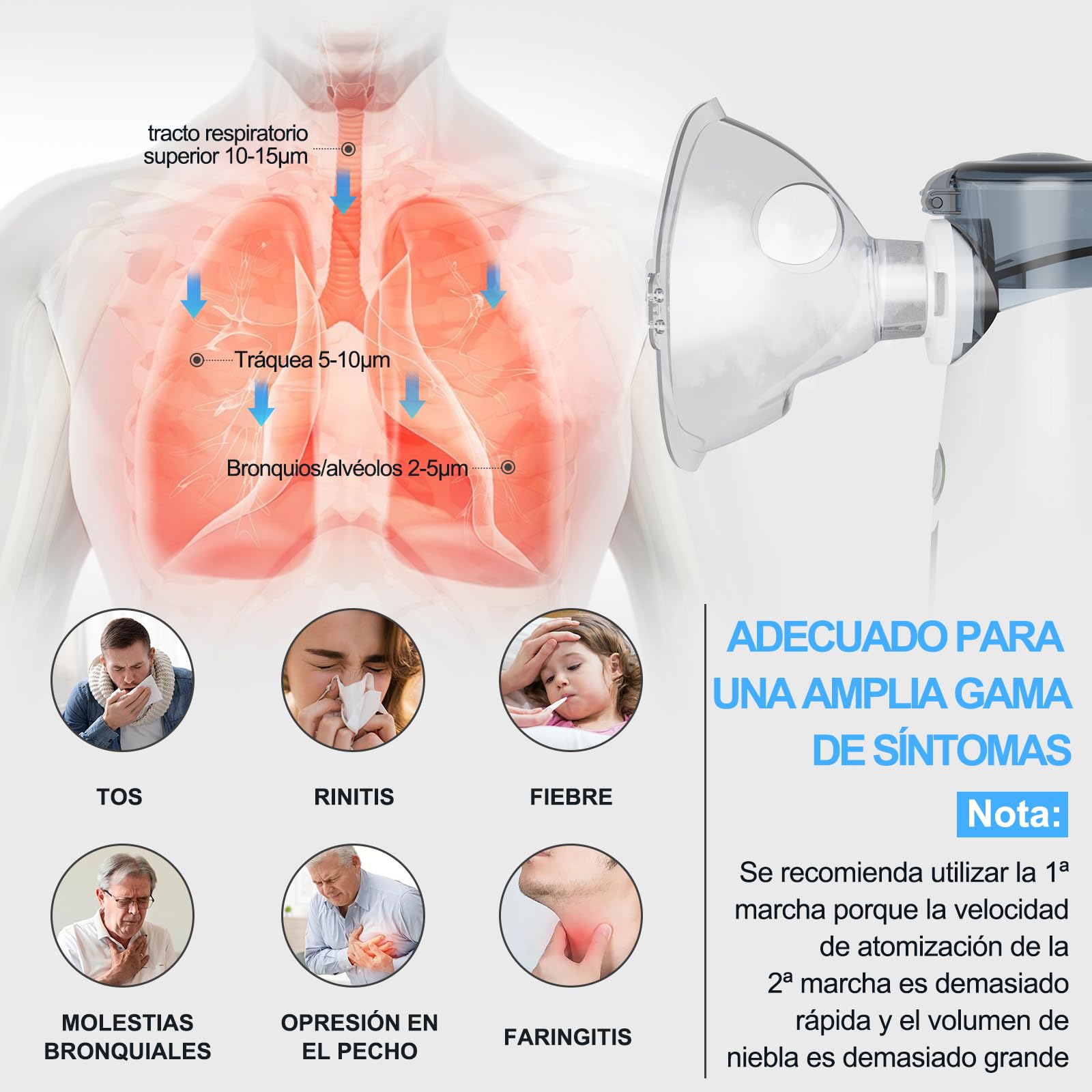 Aerosol Silencioso, Máquina de Aerosol Ultrasónica Portátil, Con Pantalla Digital, Limpieza Residual Automática, Recargable USB-C para Adultos y Niños-Gris