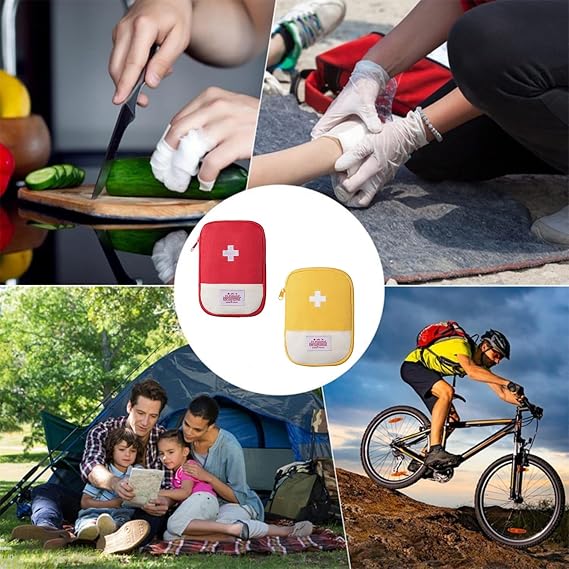 Travel Mini First Aid Pouch,2 Pack Travel Medicine Bag Medical Kits Empty Bag for Car Hiking Camping Outdoor Activities (Red,Yellow)